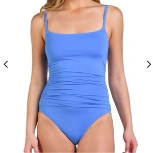 Blanca Island Goddess one-piece swimsuit light blue chambray Slimming Sz 8 NEW